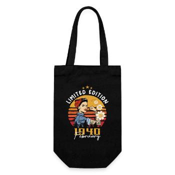 84 years old - Born in February 1940 - Gift Bag for Bottles - black - Front