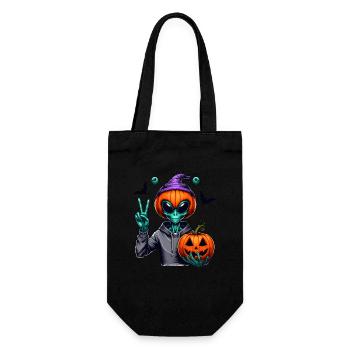 Alien paisible avec citrouille d’Halloween - Sac à bouteille - noir - Devant
