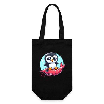 Pinguin reitet auf Shrimp - Geschenkbeutel für Flaschen - Schwarz - Vorne