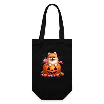 Pomeranian im Halloweenkürbis - Geschenkbeutel für Flaschen - Schwarz - Vorne