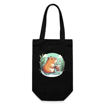 Capybara enjoys bubble tea - Gift Bag for Bottles - black - Front