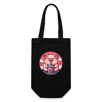 Le cochon aime le thé à bulles - Sac à bouteille - noir - Devant