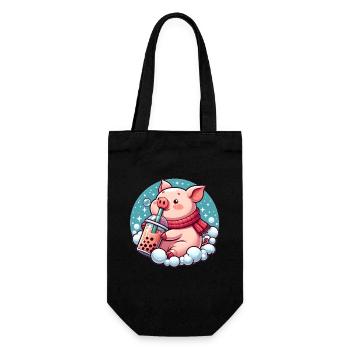 Le cochon aime le thé à bulles - Sac à bouteille - noir - Devant