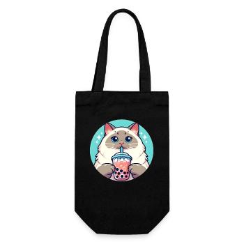 Siamese Cat Having Bubble Tea - Gift Bag for Bottles - black - Front
