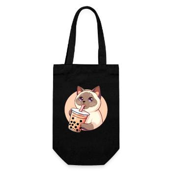 Siamese Cat Having Bubble Tea - Gift Bag for Bottles - black - Front