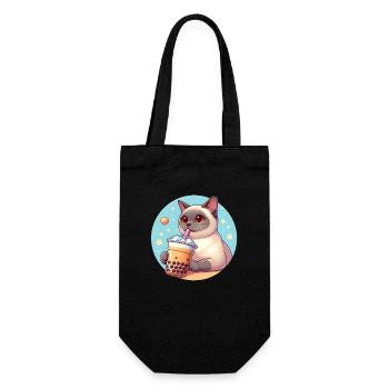 Siamese Cat Having Bubble Tea - Gift Bag for Bottles - black - Front