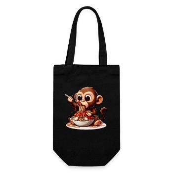 Monkey enjoying spaghetti bolognese - Gift Bag for Bottles - black - Front