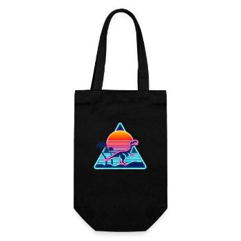 Retro Dinosaurier im 80er Dreieck - Geschenkbeutel für Flaschen - Schwarz - Vorne