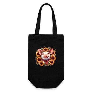 Pig with bow and sunflowers - Gift Bag for Bottles - black - Front
