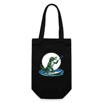 Crocodile doing stand-up paddling - Gift Bag for Bottles - black - Front
