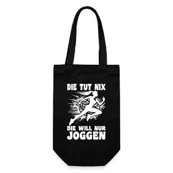 Läuferin, die tut nix die will nur joggen, Jogger - Geschenkbeutel für Flaschen - Schwarz - Vorne