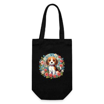 Beagle Blumen - Geschenkbeutel für Flaschen - Schwarz - Vorne