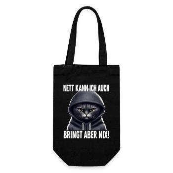 Spruch Katze Geschenk - Nett kann ich auch bringt - Geschenkbeutel für Flaschen - Schwarz - Vorne