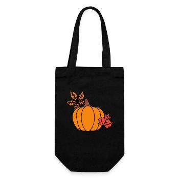 Herbstlicher Kürbis mit Blättern – Cozy Vibes - Geschenkbeutel für Flaschen - Schwarz - Vorne