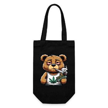 Bear smoking a cannabis joint - Gift Bag for Bottles - black - Front