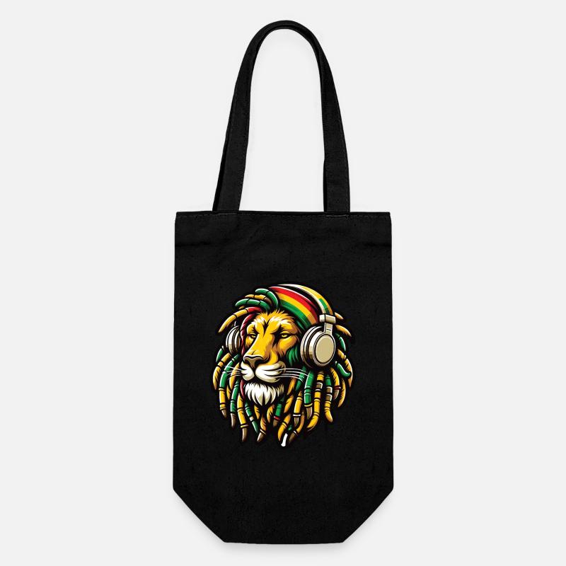 Un lion rasta avec des dreadlocks et casque audio - Sac à bouteille - noir