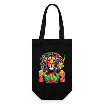 Ein Löwe mit Dreadlocks raucht einen Joint - Geschenkbeutel für Flaschen - Schwarz - Vorne