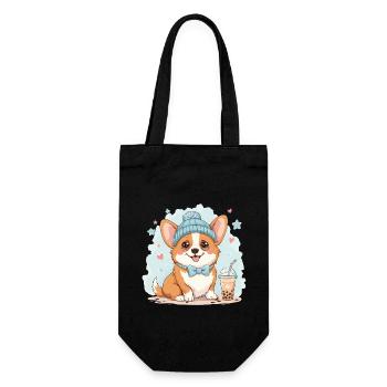 Bubble Tea Corgi Hund Beanie Hundebesitzer Lustig - Geschenkbeutel für Flaschen - Schwarz - Vorne