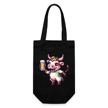 Kuh Pixel Bier - Geschenkbeutel für Flaschen - Schwarz - Vorne