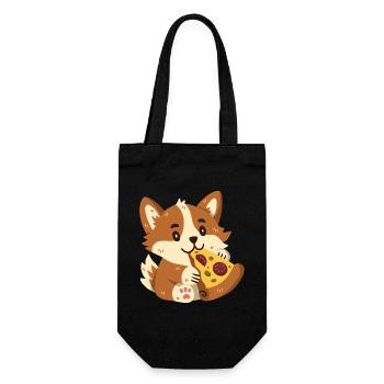Corgi mit Pizza - Geschenkbeutel für Flaschen - Schwarz - Vorne