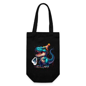 4th Birthday T Rex Dinosaur Children's Birthday Party - Gift Bag for Bottles - black - Front