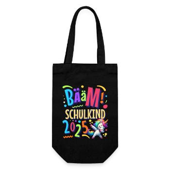 Bääm Schulkind 2025 Einhorn - Geschenkbeutel für Flaschen - Schwarz - Vorne