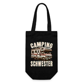 Camping Schwester - Geschenkbeutel für Flaschen - Schwarz - Vorne