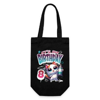 8th Birthday Cat Graffiti - Gift Bag for Bottles - black - Front