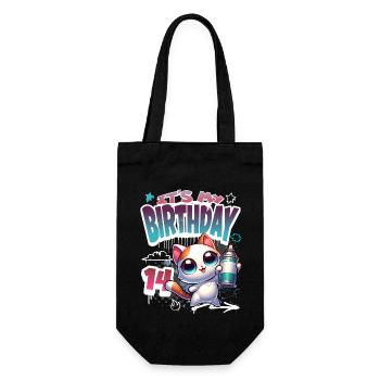 14th Birthday Cat Graffiti - Gift Bag for Bottles - black - Front
