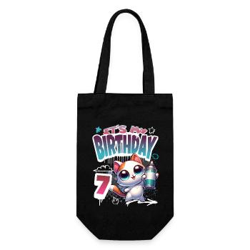 7th Birthday Cat Graffiti - Gift Bag for Bottles - black - Front