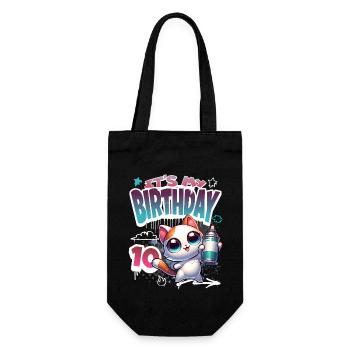 10th Birthday Cat Graffiti - Gift Bag for Bottles - black - Front