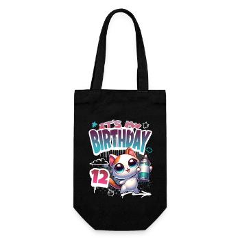 12th Birthday Cat Graffiti - Gift Bag for Bottles - black - Front