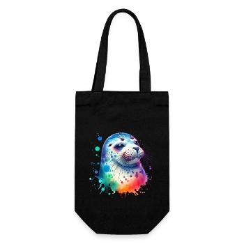 Robbe Seehund - Geschenkbeutel für Flaschen - Schwarz - Vorne