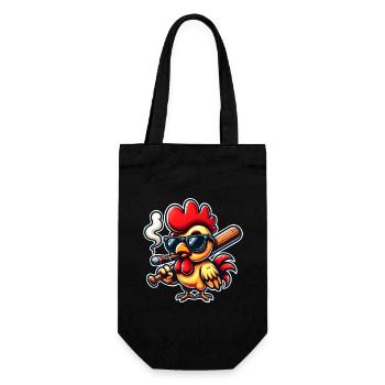 Huhn Hühner Baseballschläger Zigarre Lustig - Geschenkbeutel für Flaschen - Schwarz - Vorne