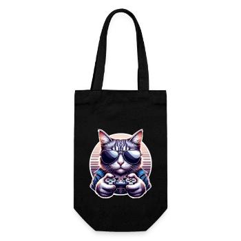 Katze Gamer Gaming Nerd - Geschenkbeutel für Flaschen - Schwarz - Vorne