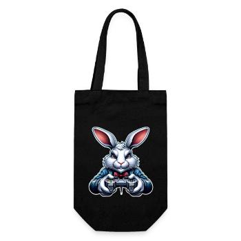 Hase Kaninchen Gamer Gaming Nerd - Geschenkbeutel für Flaschen - Schwarz - Vorne