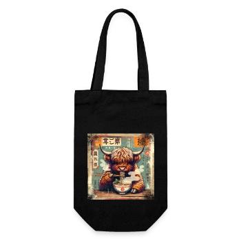 Ramen Highland Cow Grunge Poster Style - Geschenkbeutel für Flaschen - Schwarz - Vorne