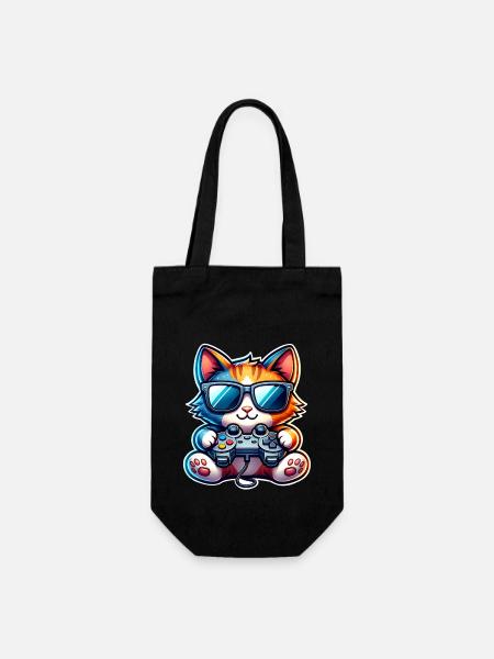 Katze Gaming Gamer - Geschenkbeutel für Flaschen - Schwarz