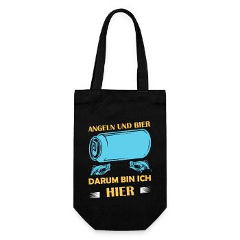 Angeln und Bier darum bin ich hier Angler Sprüche - Geschenkbeutel für Flaschen - Schwarz - Vorne