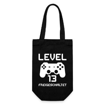 Level 13 Freigeschaltet Gamer Sprüche Geburtstag - Geschenkbeutel für Flaschen - Schwarz - Vorne