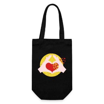 Hände Herz: Liebe - Zeichen mit Schmetterlingen - Geschenkbeutel für Flaschen - Schwarz - Vorne