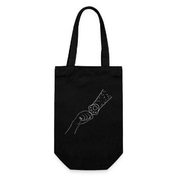 Eine menschliche Hand und eine Hunde Pfote - Geschenkbeutel für Flaschen - Schwarz - Vorne