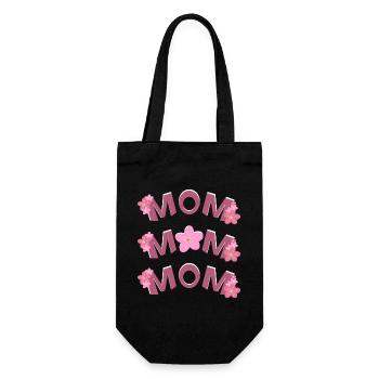 MOM mit Rosa Blumen, ein Dankeschön zum Muttertag. - Geschenkbeutel für Flaschen - Schwarz - Vorne