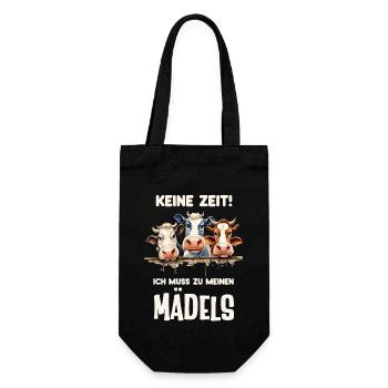 Keine Zeit ich muss zu meinen Mädels lustige Kühe - Geschenkbeutel für Flaschen - Schwarz - Vorne