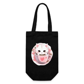 Loving Coffee Cat Kitten in Mug Cat Love - Geschenkbeutel für Flaschen - Schwarz - Vorne