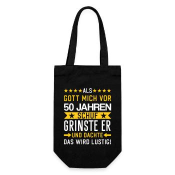 Als Gott mich Schuf grinste er und dachte 50 Jahre - Geschenkbeutel für Flaschen - Schwarz - Vorne