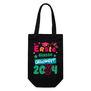 Erste Klasse geschafft - 2024 - Zeugnis - Geschenkbeutel für Flaschen - Schwarz - Vorne