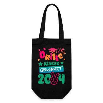 Schule - Dritte Klasse geschafft - Zeugnis - 2024 - Geschenkbeutel für Flaschen - Schwarz - Vorne