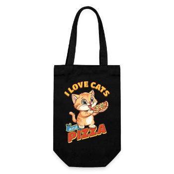 Katze I Love Cats And Pizza Lustig Witzig Humor - Geschenkbeutel für Flaschen - Schwarz - Vorne