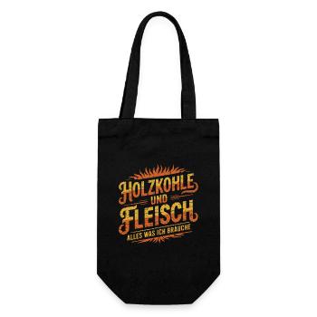 Holzkohle und Fleisch Grill BBQ - Geschenkbeutel für Flaschen - Schwarz - Vorne